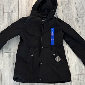 Black Hooded Jacket with Blue Details